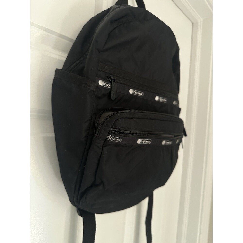 LeSportsac Route Black Backpack Multi Zipper Clean - Picture 4 of 16